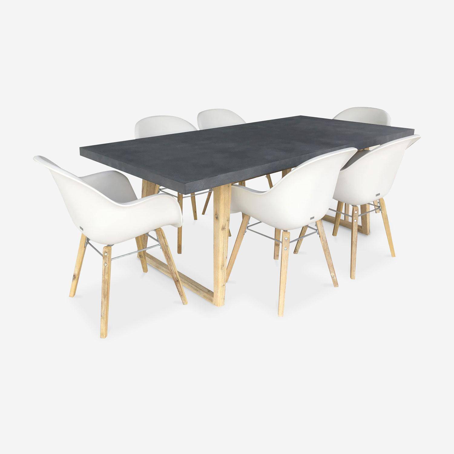 BORNEO 200 cm Faserzement-Gartentisch und 6 weiße CELEBES skandinavische Sessel weiß Photo1