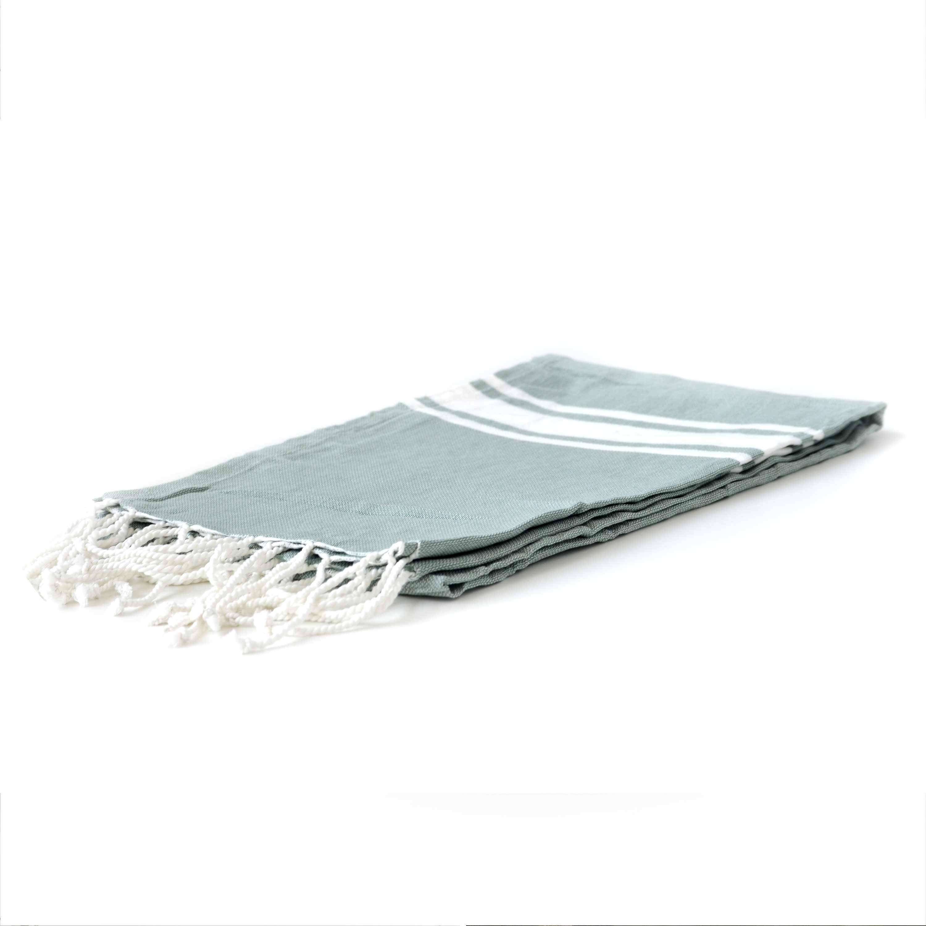 Fouta – 190x100cm – Groengrijs, Tunesische handdoek, 100% katoen, rechthoekig Photo2